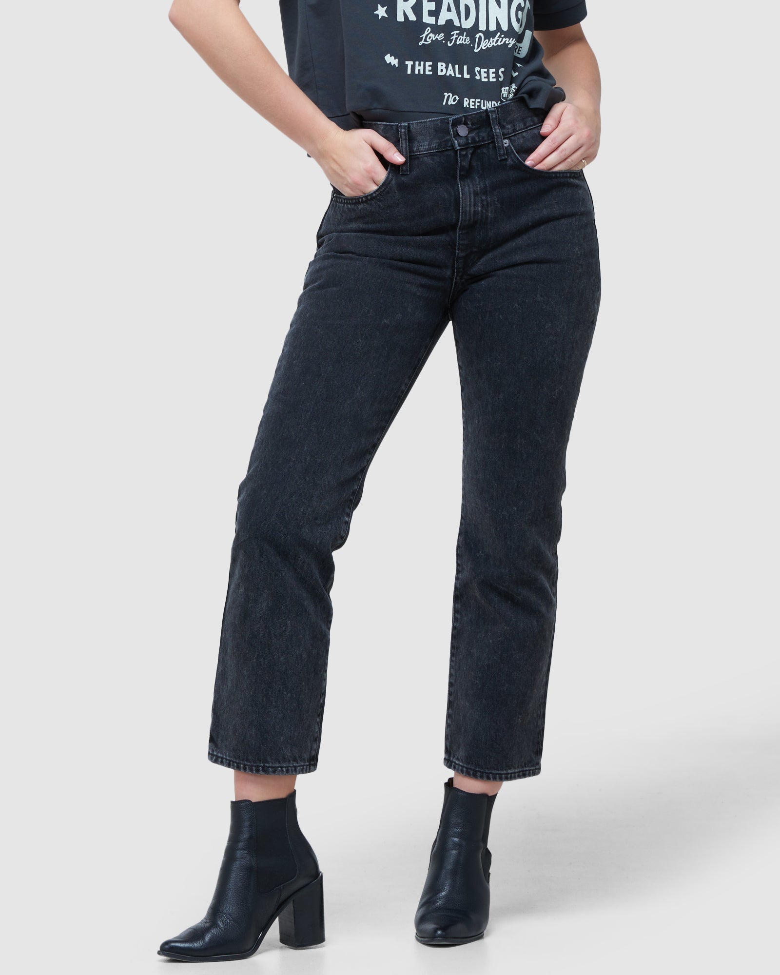 High Rise Straight Jeans | Wolcott Black Stone 30