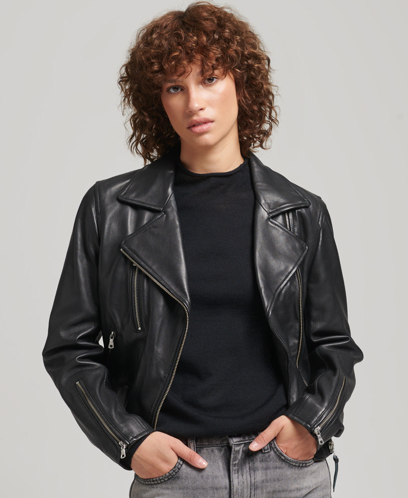 Amiri Black & Brown-Trim Leather Jacket | INC STYLE