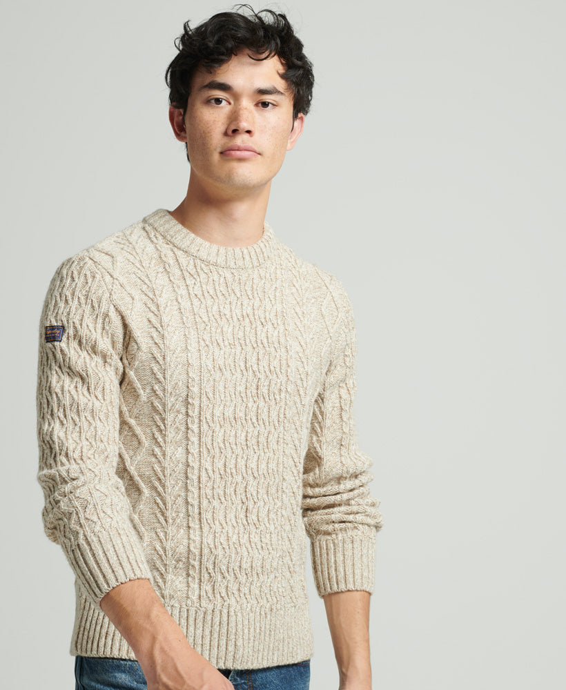 Jacob Cable Crew Jumper | Oatmeal Marle