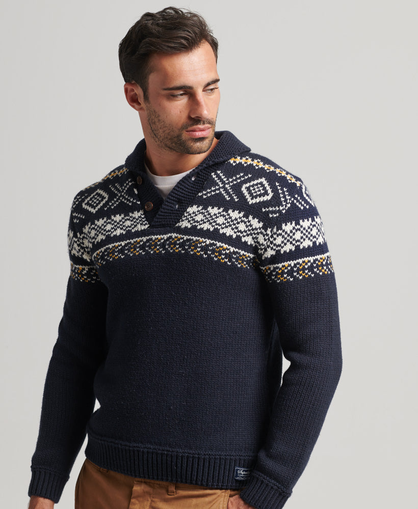 Patterned Knitted Shawl Jumper | Navy Multi – Superdry