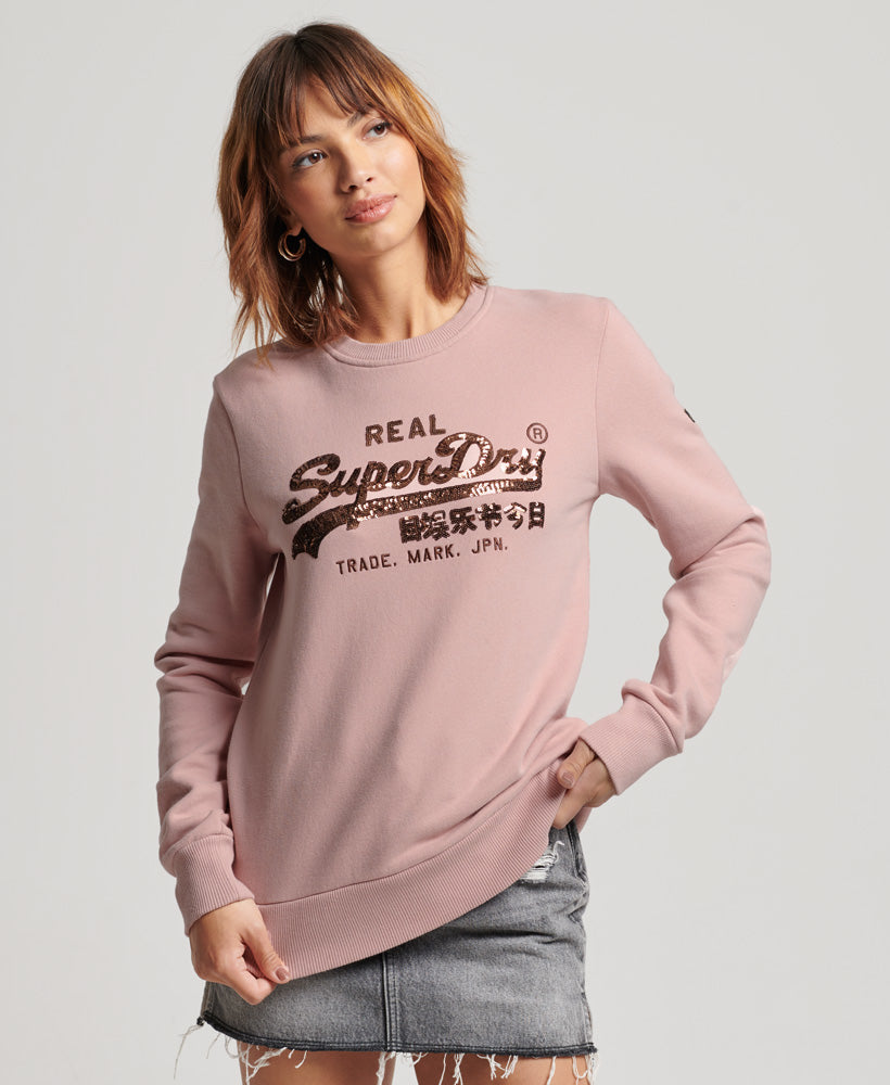 Vintage Logo Embellished Crew Sweatshirt | Vintage Blush Pink