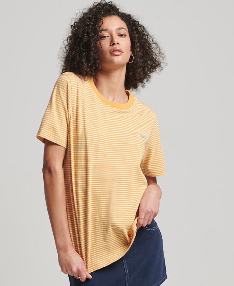 Vintage Logo Embroidered Stripe T Shirt | Ochre Marle/Rodeo White Stripe