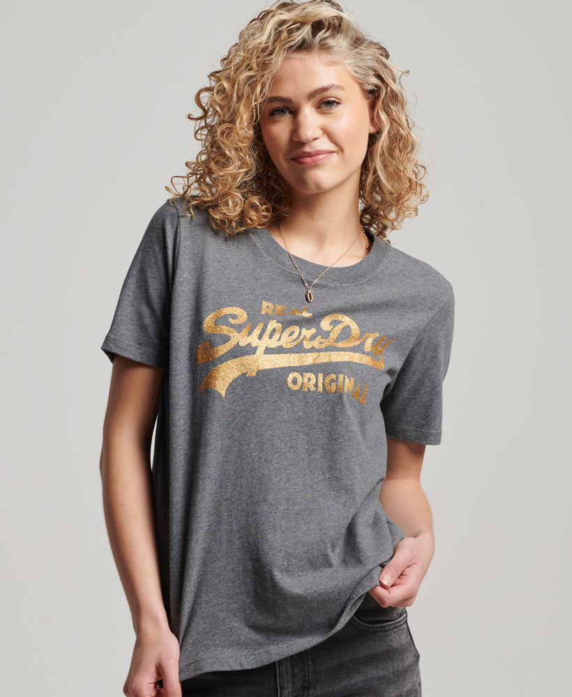 Vintage Logo Scripted College Tee | Rich Charcoal Marle