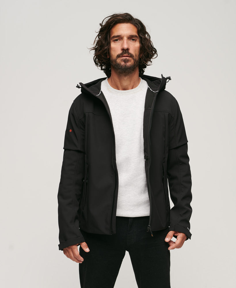 Fleece Lined Softshell Hooded Jacket | Black