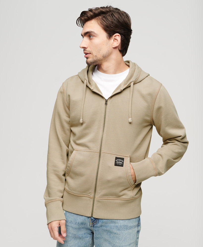 Contrast Stitch Relaxed Zip Hoodie | Vintage Khaki