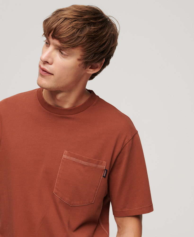 Contrast Stitch Pocket T-Shirt | Smoked Cinnamon Orange