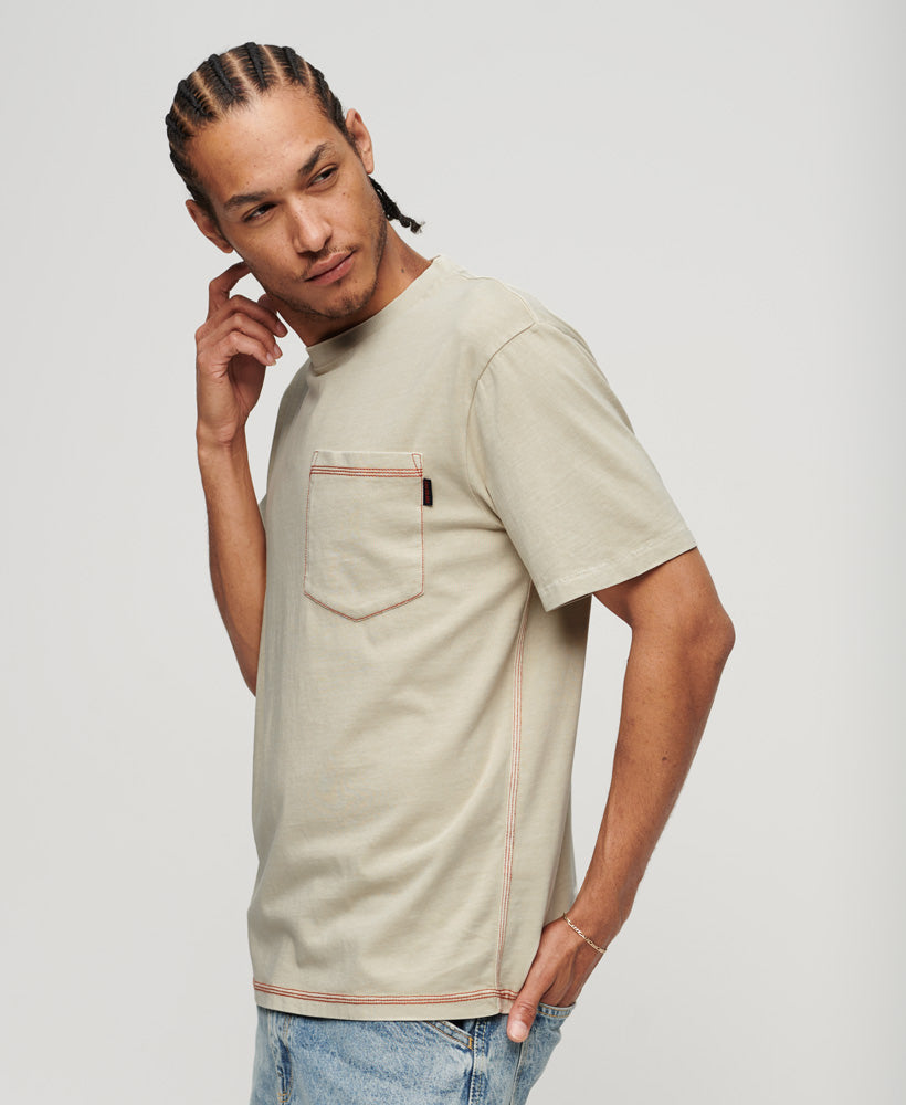 Contrast Stitch Pocket T-Shirt | Pelican Beige