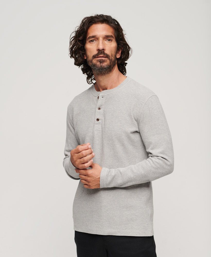 Relaxed Fit Waffle Cotton Henley Top | Skylark Grey
