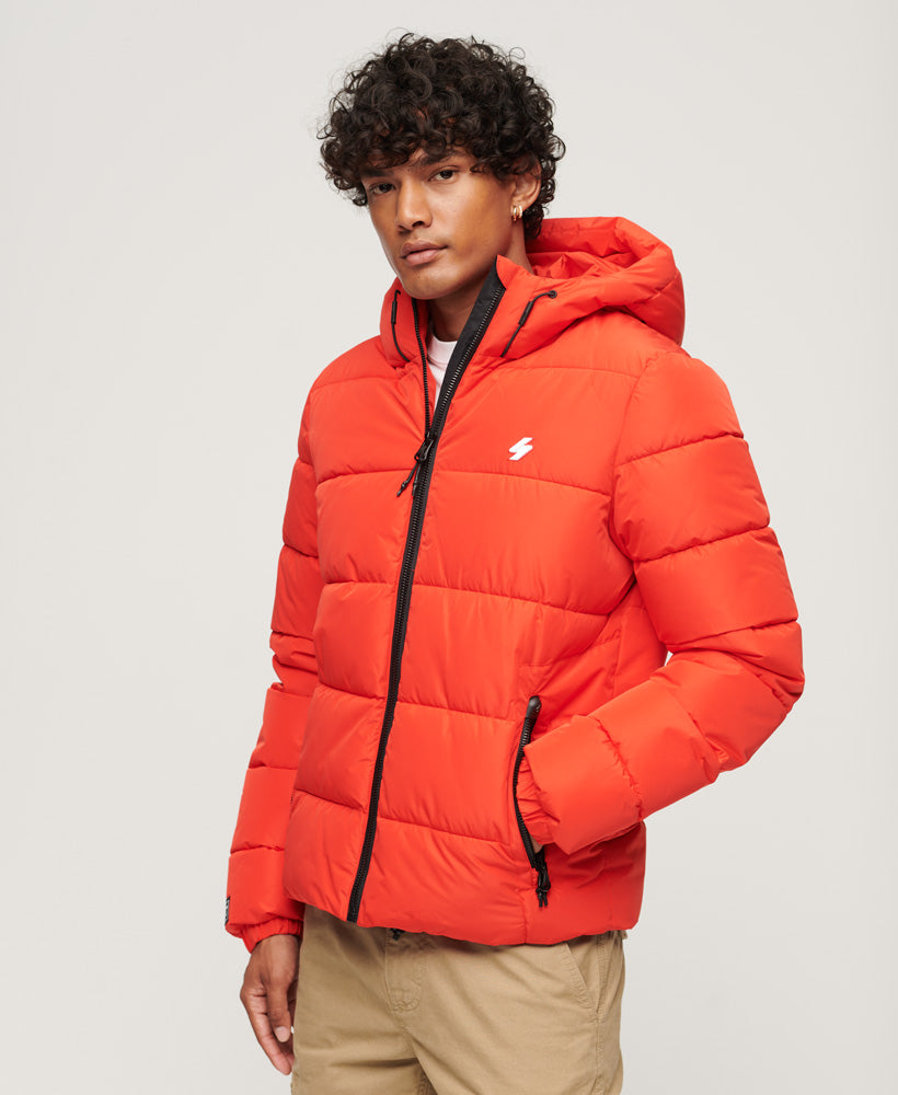 Hooded Sports Puffer Jacket | Bright Red