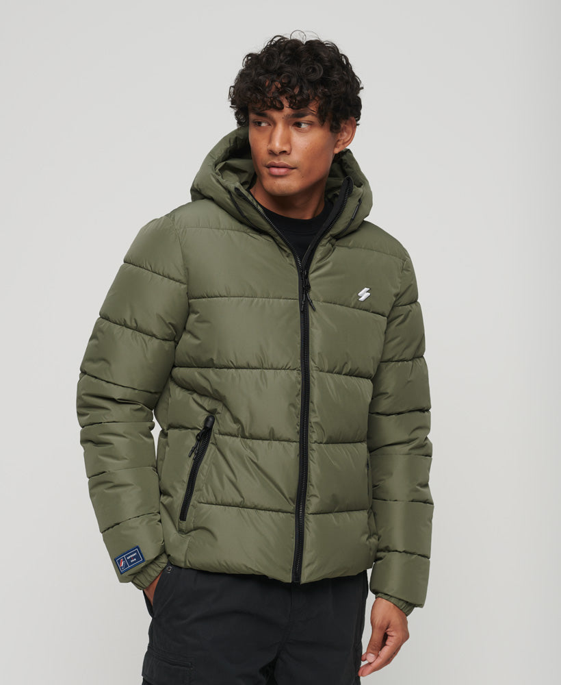 Hooded Sports Puffer Jacket | Dusty Olive Green