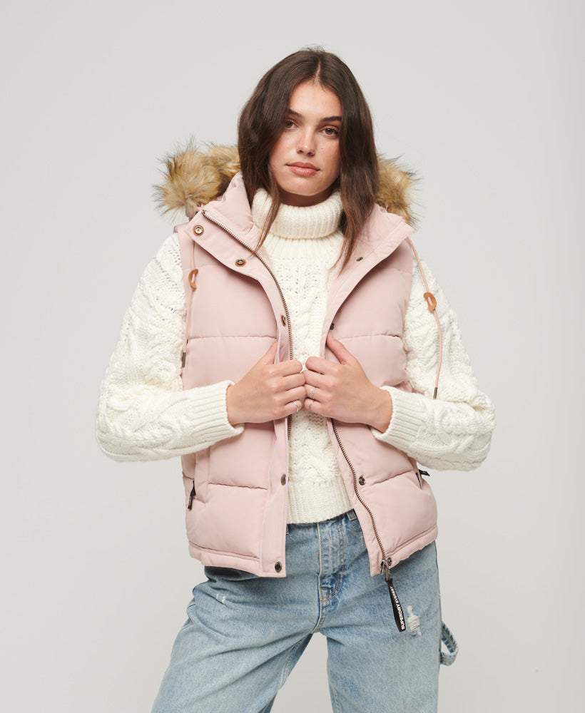 Everest Faux Fur Puffer Gilet | Pink Blush