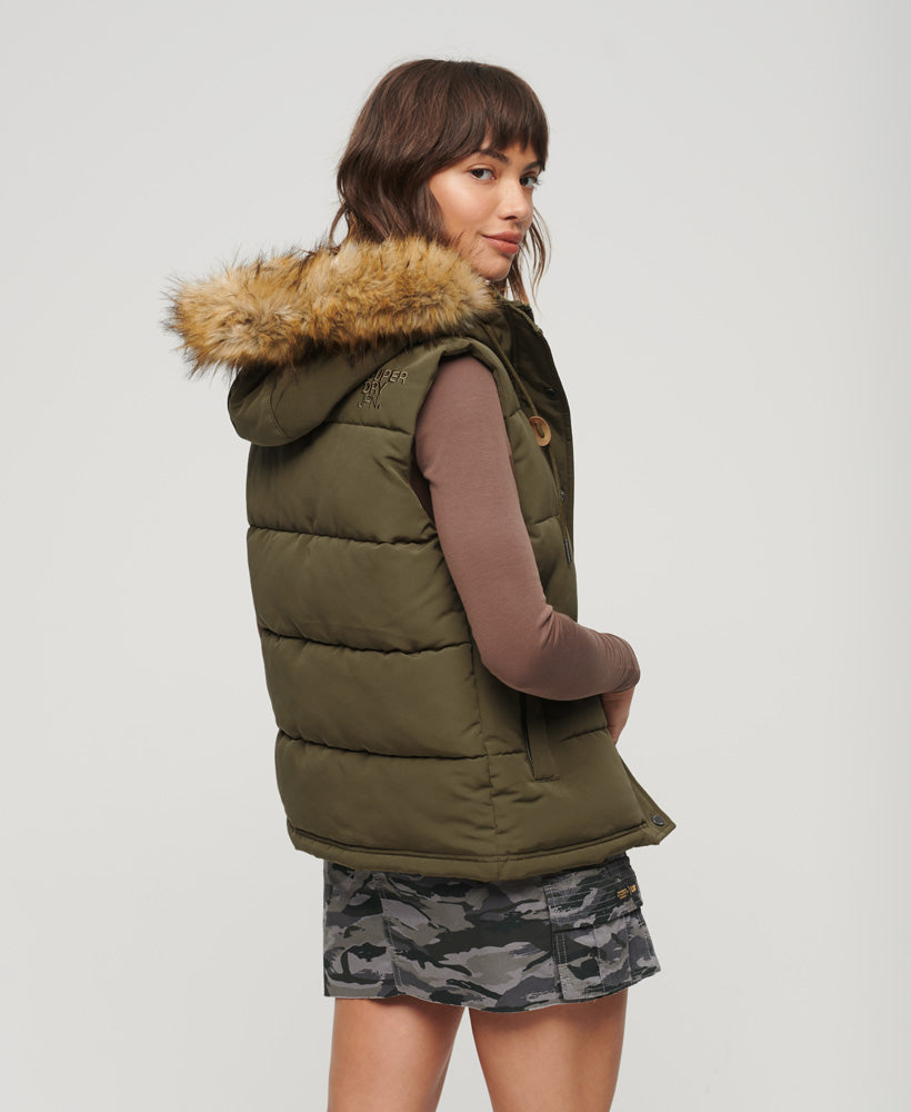 Everest Faux Fur Puffer Gilet | Military Olive