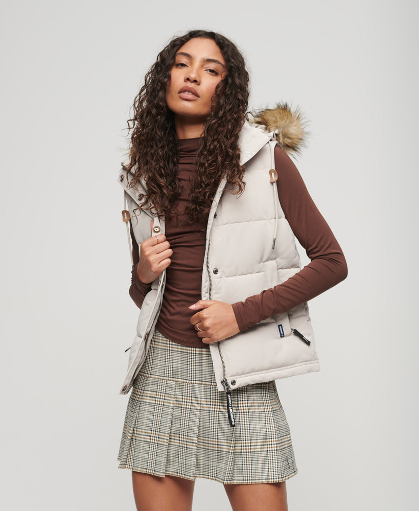 Everest Faux Fur Puffer Gilet | Chateau Grey