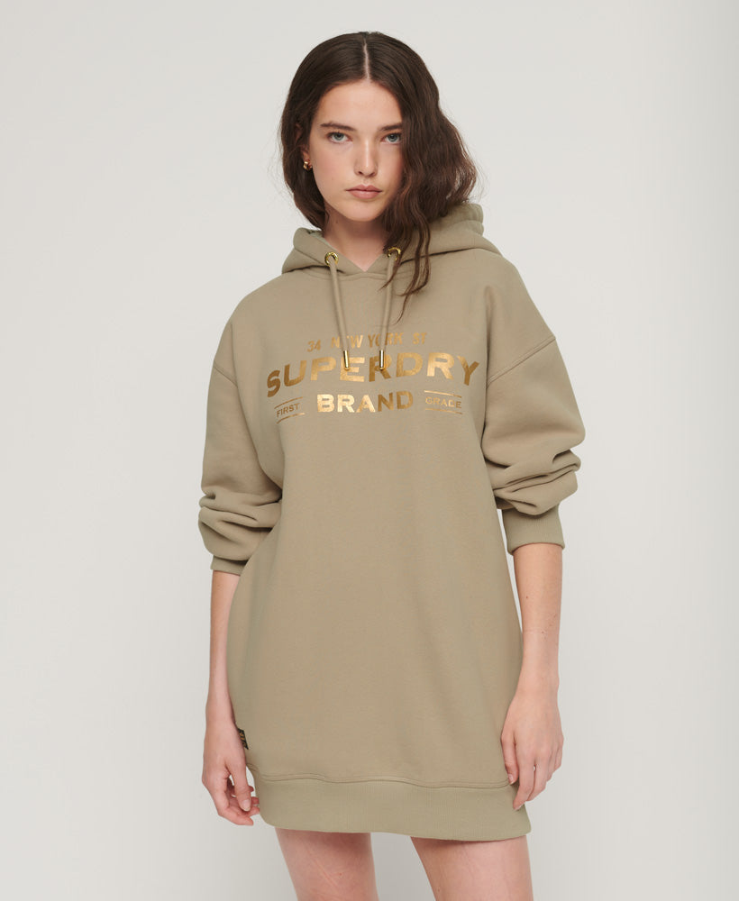 Luxe Metallic Logo Hoodie Dressential | Warm Grey  Superdry