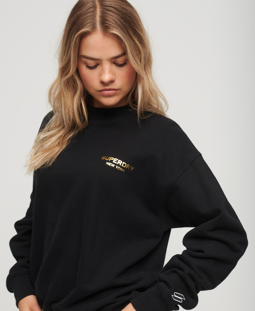 Sport Luxe Loose Crew Sweatshirt | Black/Gold