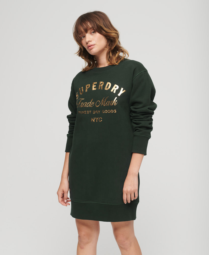 Luxe Metallic Logo Jersey Dress | Academy Dark Green
