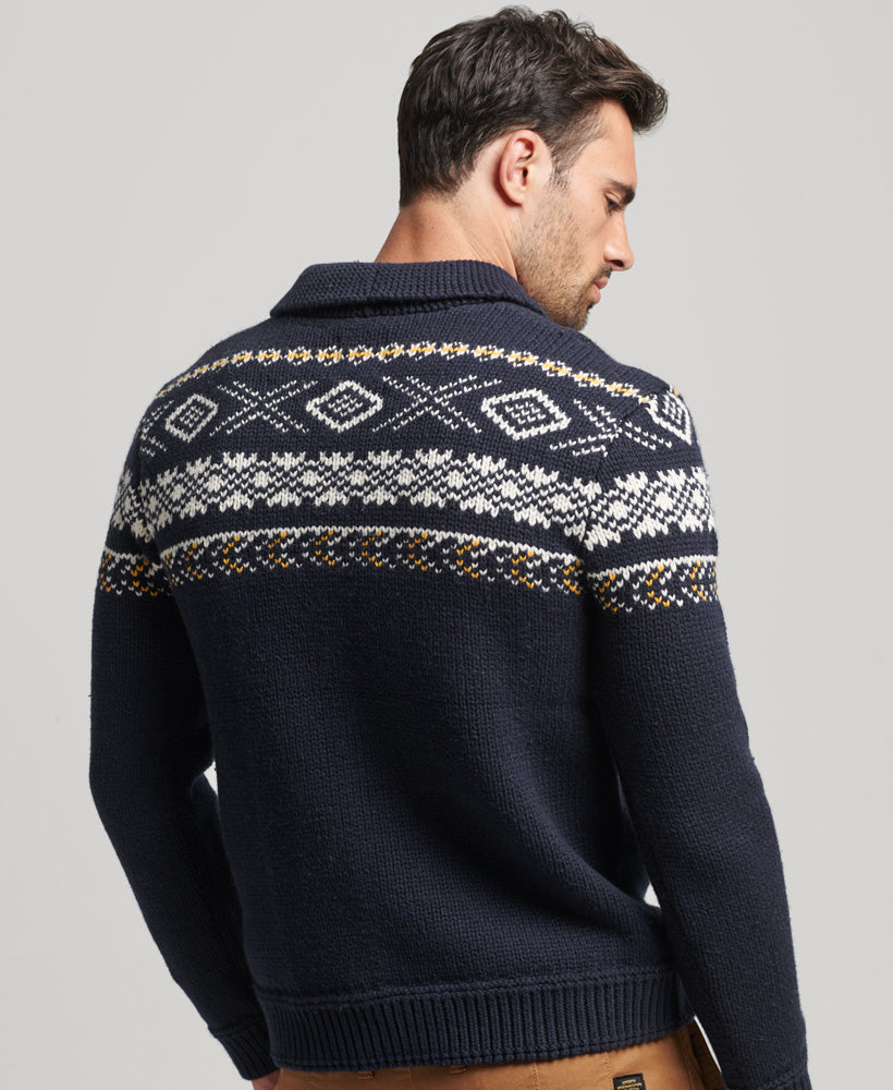 Patterned Knitted Shawl Jumper | Navy Multi