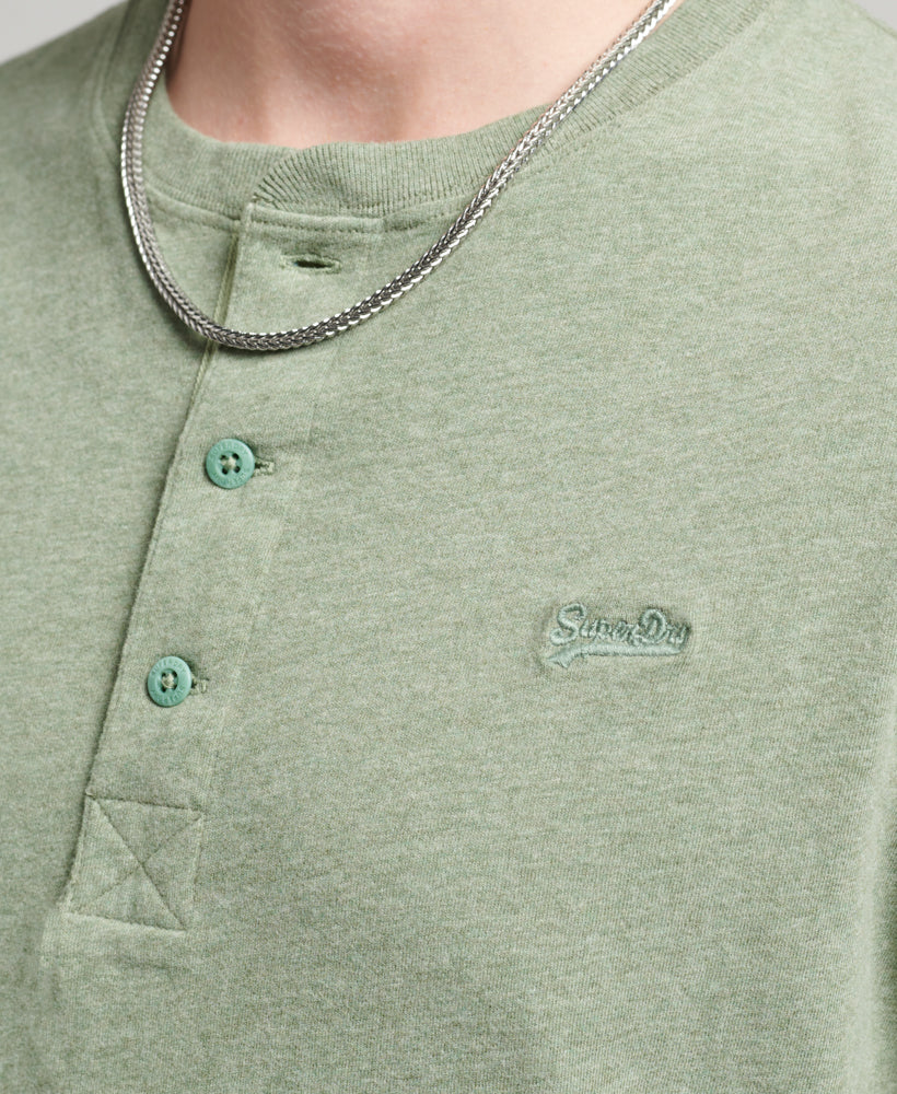 Vintage Logo Embroidered Henley Top | Thyme Green Marle