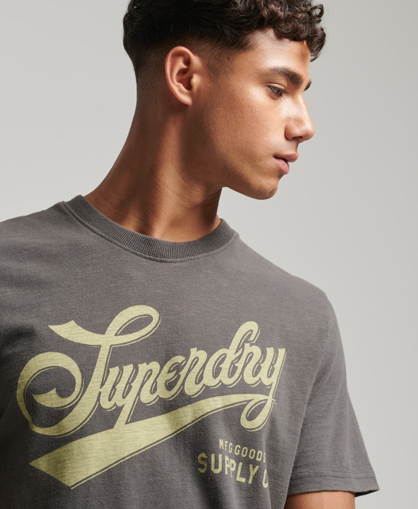 Vintage Script Workwear T Shirt | Charcoal