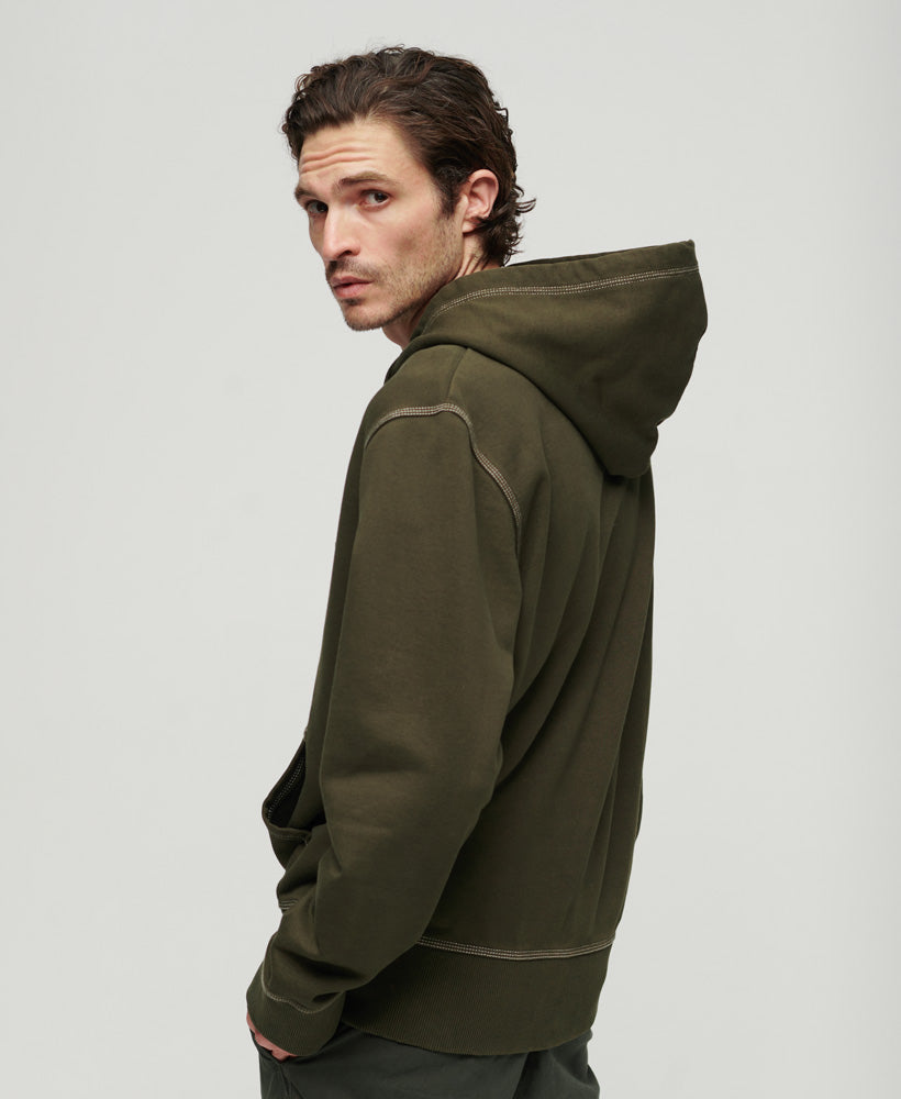 Contrast Stitch Relaxed Zip Hoodie | Dark Grey Green