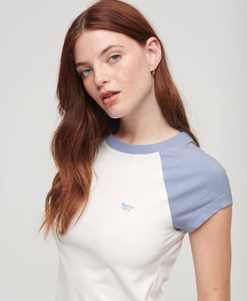 Essential Logo Raglan T Shirt | Off White/Rich Blue
