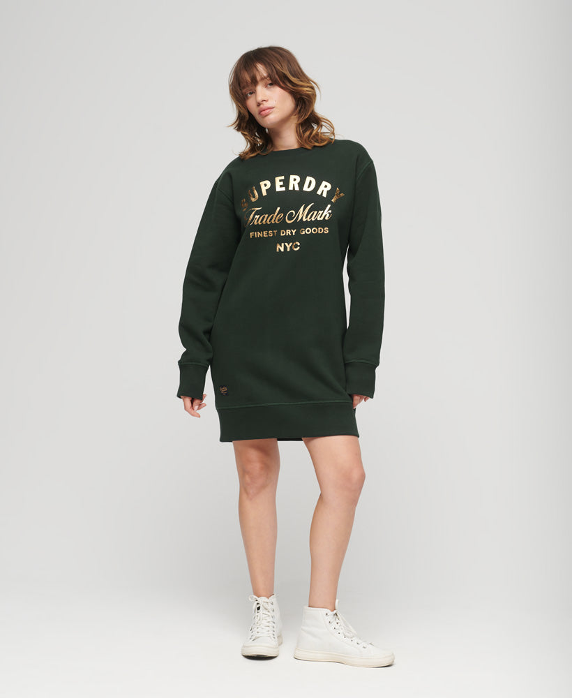 Luxe Metallic Logo Jersey Dress | Academy Dark Green