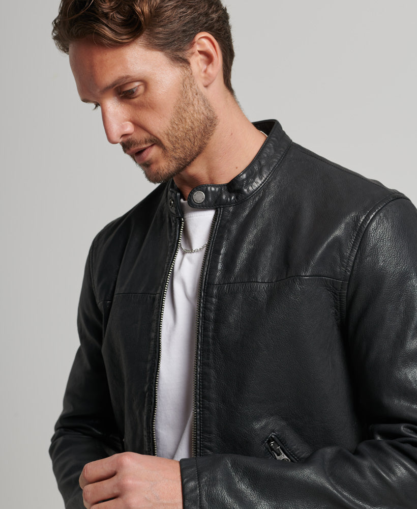 Heritage Leather Sports Racer Jacket | Black – Superdry