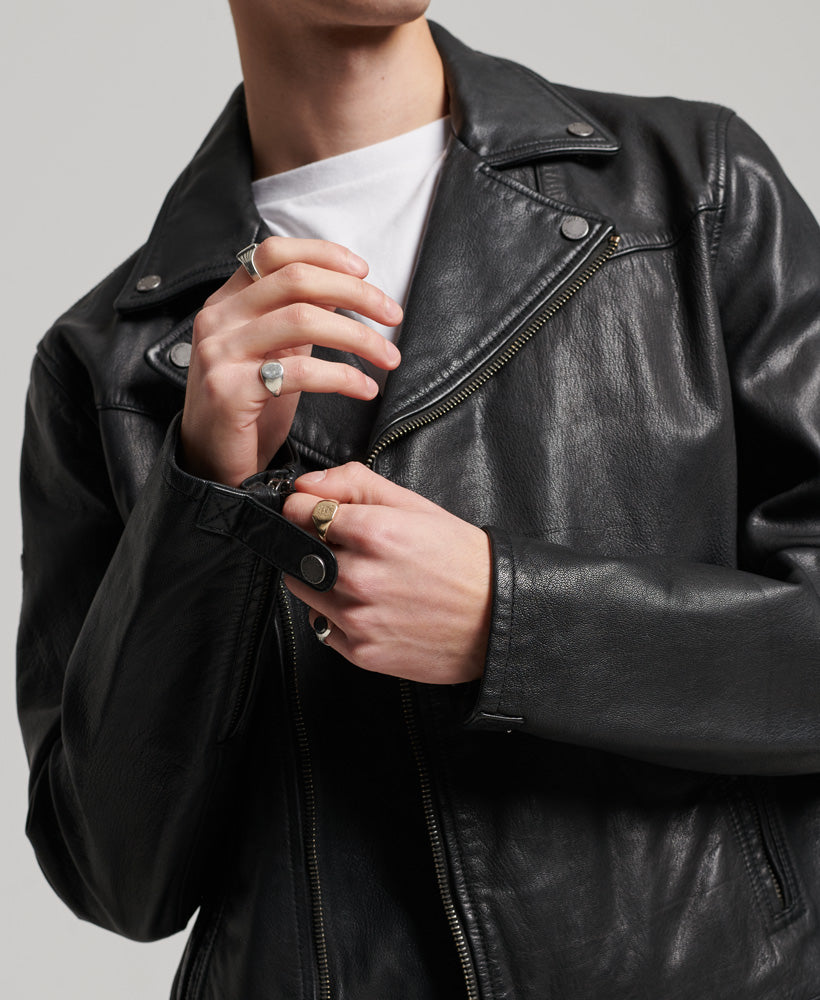 Vintage Leather Biker Jacket | Black