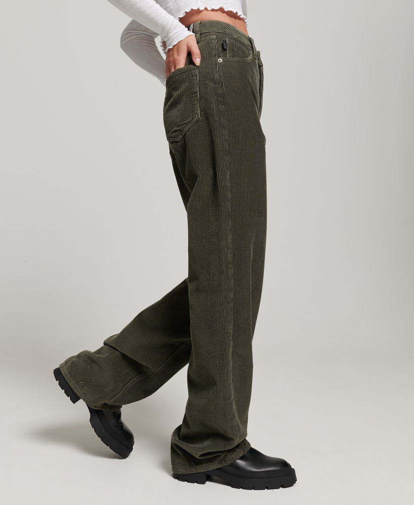 Vintage Wide Leg Cord Pants | Dark Khaki