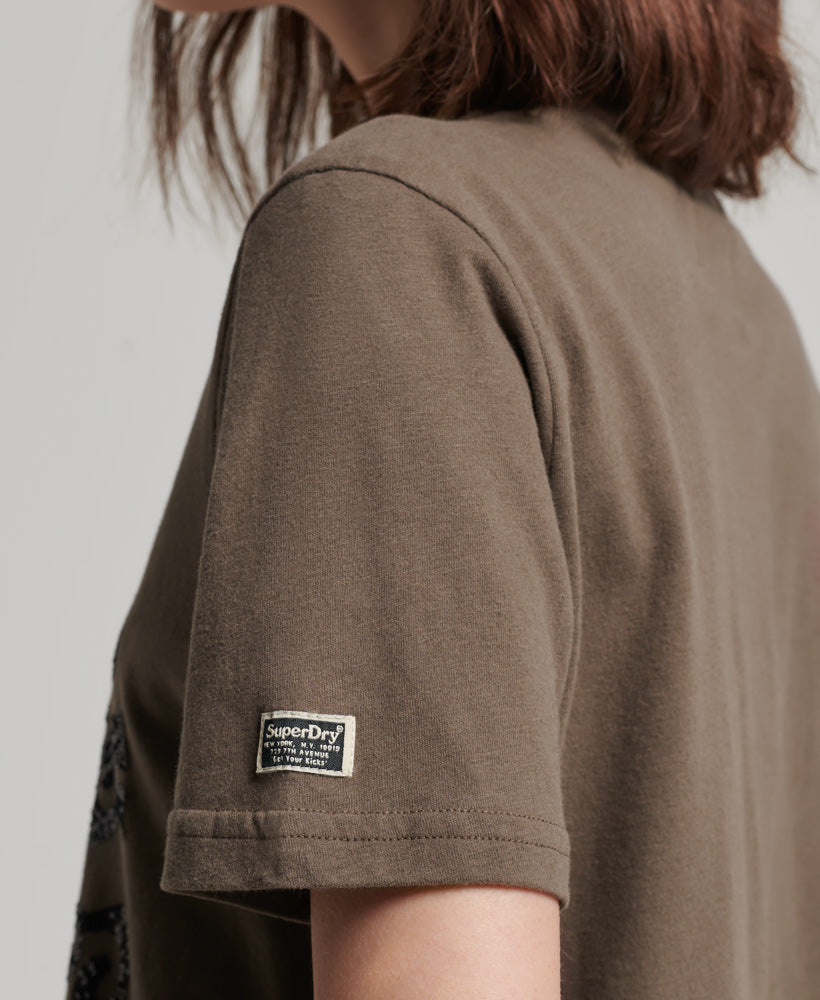 Vintage Embellished T Shirt | Dark Khaki