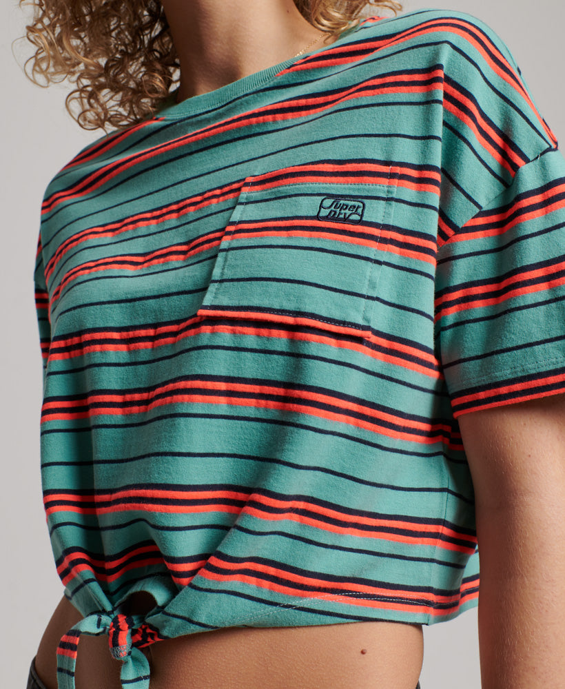 Vintage Boxy Tie Front T Shirt | Beryl Green Stripe