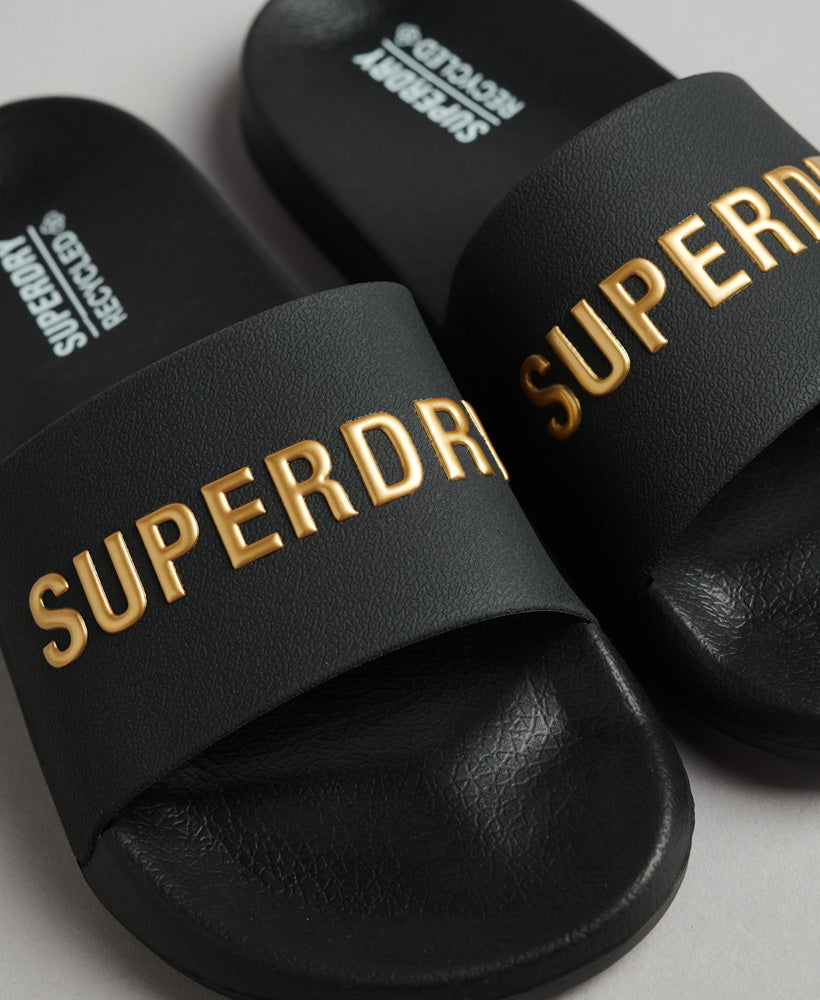 CODE Logo Pool Sliders | Black/Metallic Gold