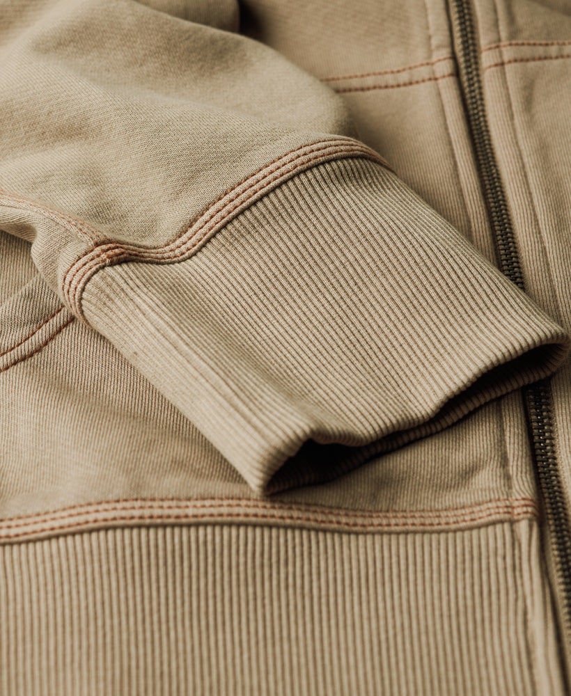 Contrast Stitch Relaxed Zip Hoodie | Vintage Khaki