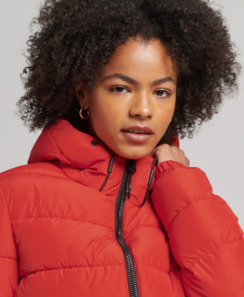 Hooded Spirit Sports Puffer Jacket | Bright Red