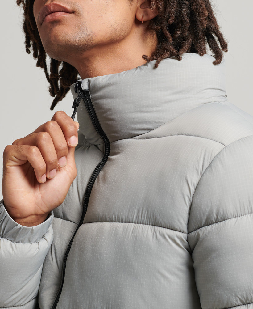 Non Hooded Sports Puffer Jacket | Football Grid Dove Grey
