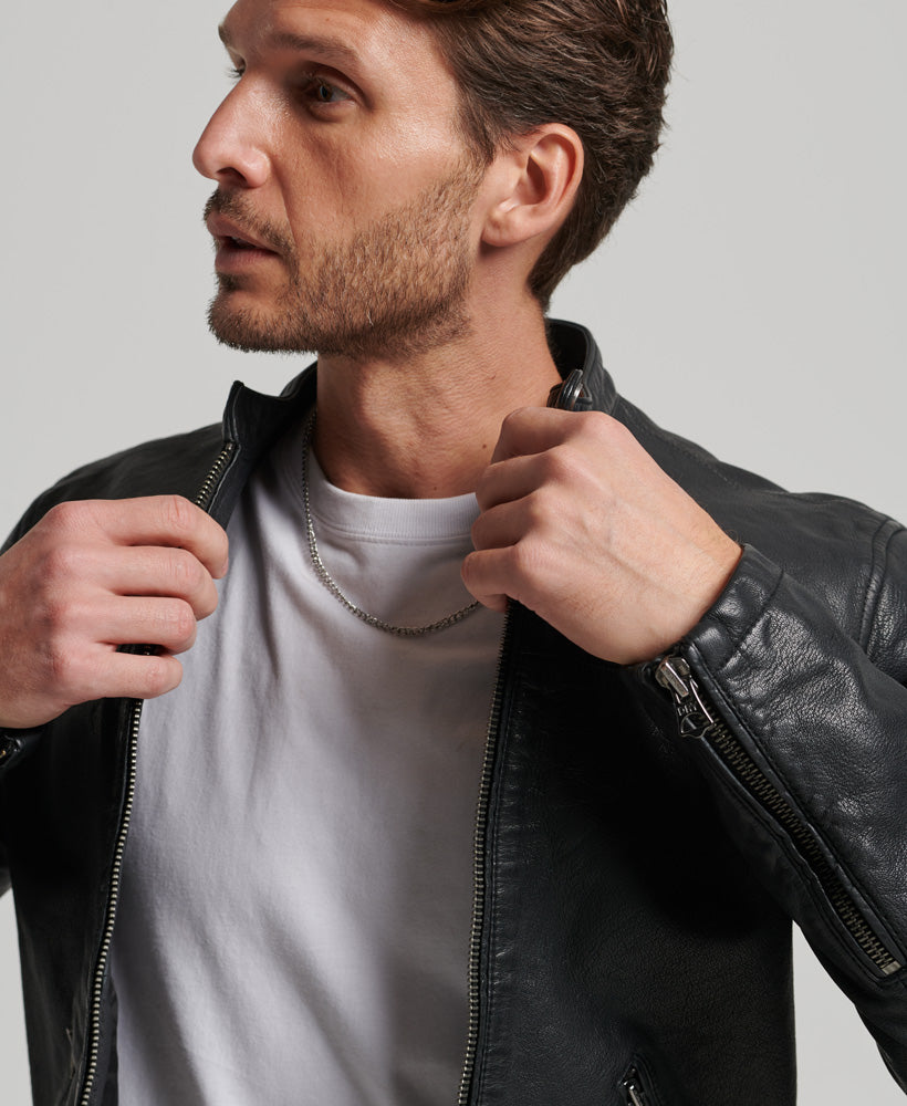 Heritage Leather Sports Racer Jacket | Black – Superdry