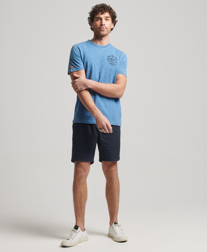 Vintage Script Indigo Workwear T Shirt | Bleach Indigo Wash