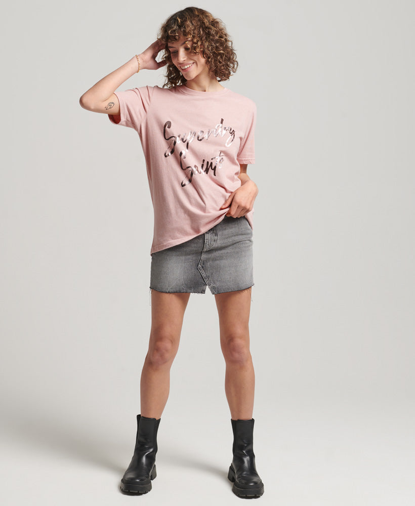 Vintage Embellished T Shirt | Blush Pink Marle