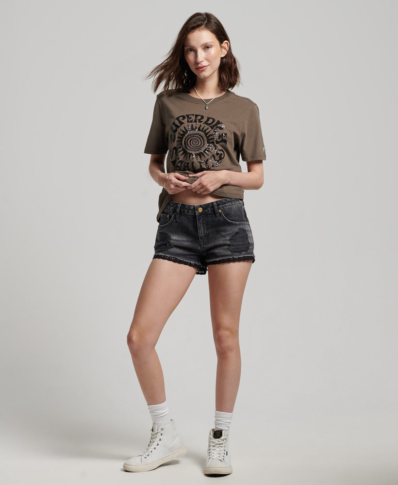 Vintage Embellished T Shirt | Dark Khaki