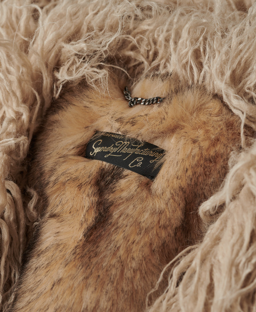Faux Fur Lined Longline Afghan Coat | Denim Co Tobacco Brown