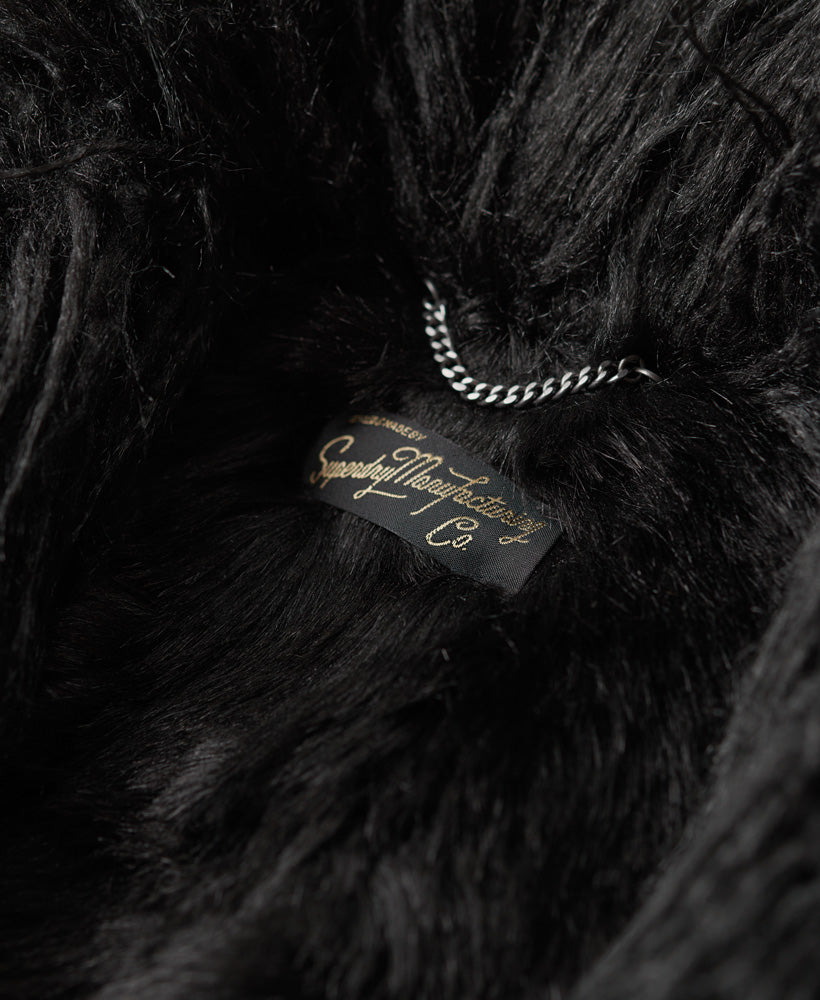 Faux Fur Lined Longline Afghan Coat | Black