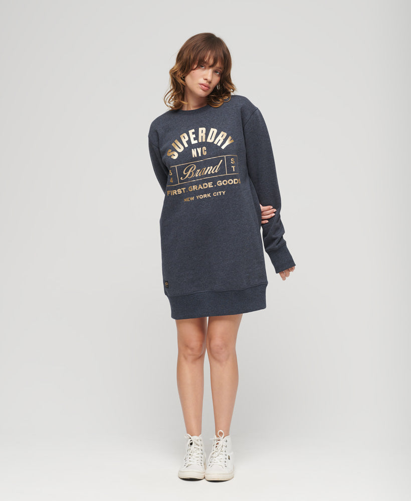 Luxe Metallic Logo Jersey Dress Vintage Navy Marle Superdry