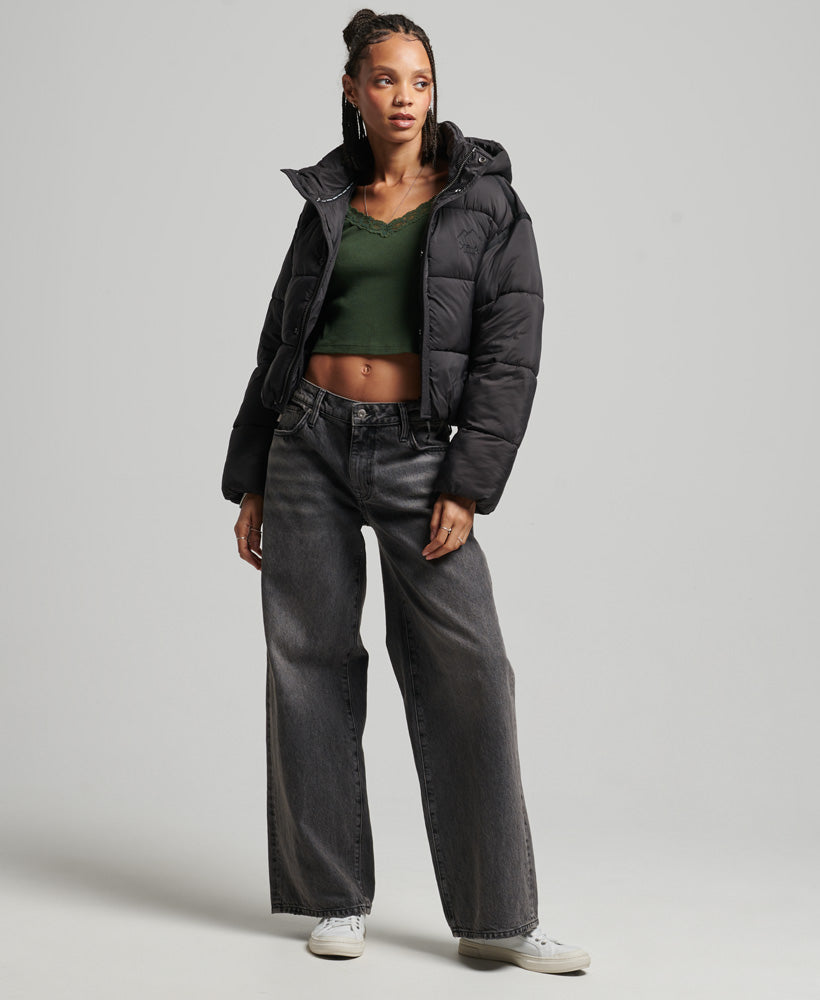 Cropped Cocoon Puffer Jacket | Black