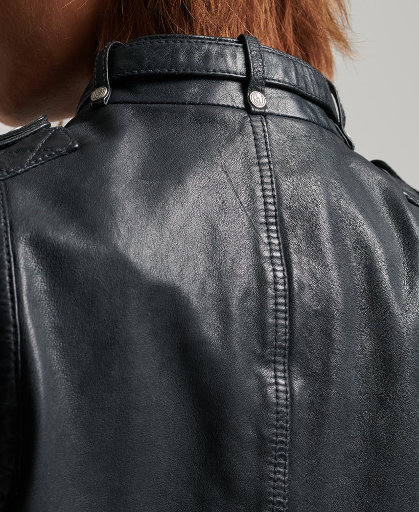 Slim Fit Vintage Leather Moto Racer | Vintage Black